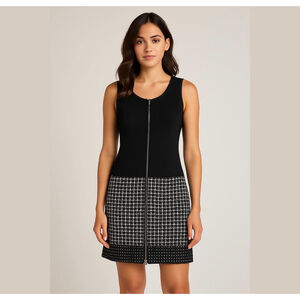 Laundry BY SHELLI SEGAL - Front Zip Black & White Tweed Mix Media Dress Sz 6